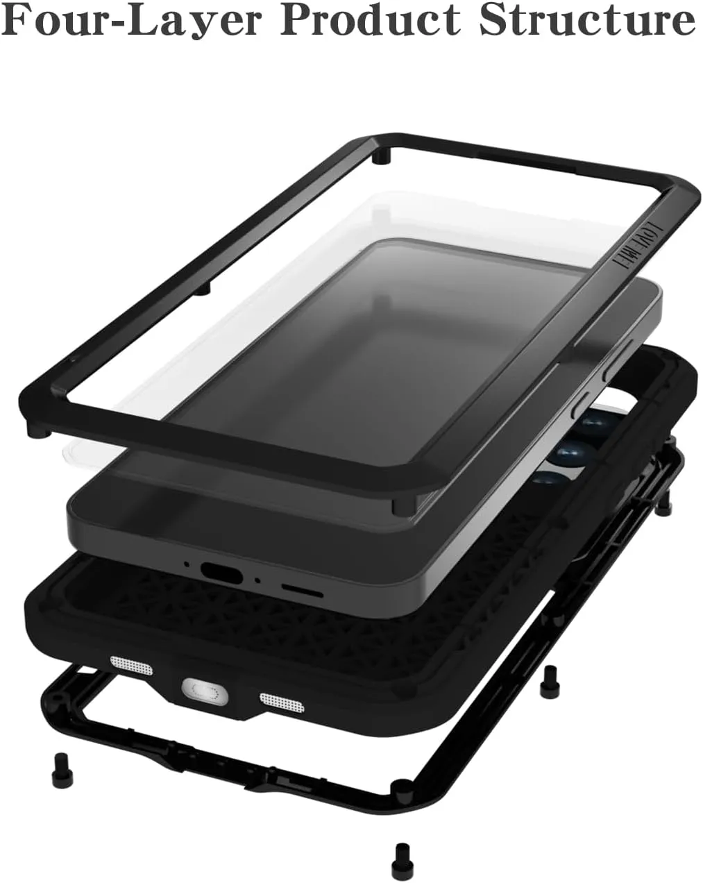 LOVE MEI Military Rugged Case for Samsung Galaxy S24Fe, with Tempered Glass Screen Protector (Black)