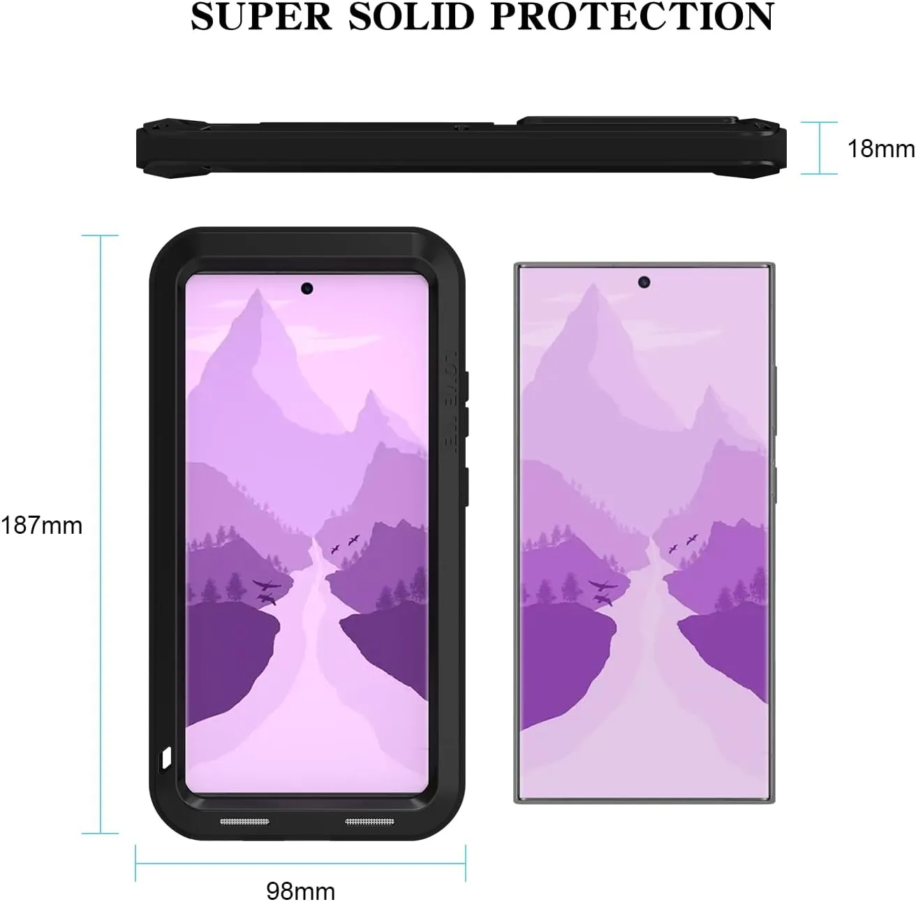 LOVE MEI Military Rugged Case for Samsung Galaxy S24Ultra, with Tempered Glass Screen Protector, Shockproof Dustproof Scratch Proof Hybrid Metal and Silicone Gel Heavy Duty Full Body Cover Black