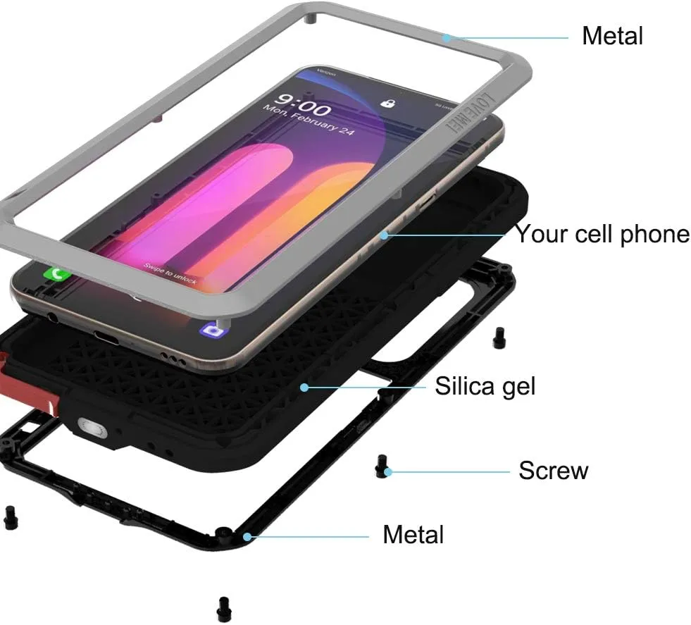 LOVE MEI Powerful Series Cellular Phone Case for LG V60 ThinQ, Shockproof Heavy Duty Armor Defender Tough Back Cover with Tempered Glass Screen Protector (Sliver)