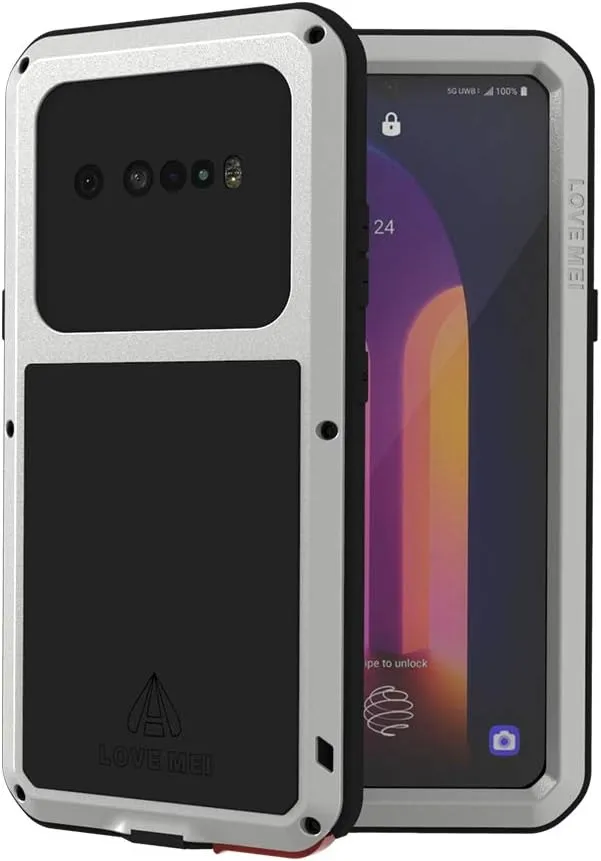 LOVE MEI Powerful Series Cellular Phone Case for LG V60 ThinQ, Shockproof Heavy Duty Armor Defender Tough Back Cover with Tempered Glass Screen Protector (Sliver)