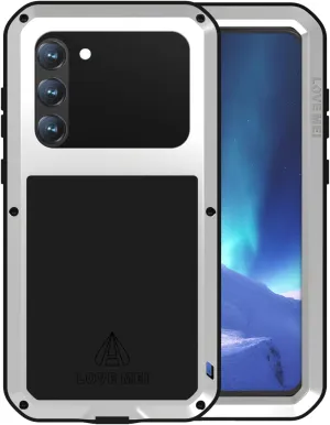 LOVE MEI Samsung Galaxy S23 Plus Military Metal Silicone Case [Built-in Screen Protection] Full Body Heavy Duty Shockproof Armor Protection Case for Galaxy S23 Plus Silver
