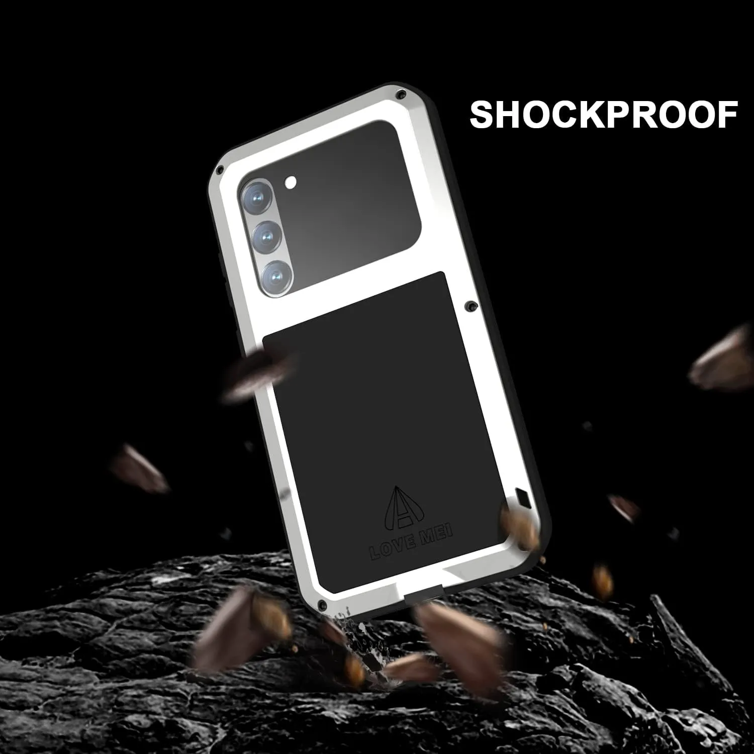 LOVE MEI Samsung Galaxy S23 Plus Military Metal Silicone Case [Built-in Screen Protection] Full Body Heavy Duty Shockproof Armor Protection Case for Galaxy S23 Plus Silver