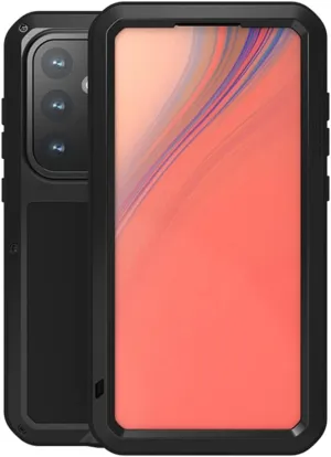 LOVE MEI Samsung Galaxy S24 FE Case, Heavy Duty Rugged Full Body Protection Military Armor Bumper Aluminum Metal Dust/Shockproof Case with Tempered Glass (Black)