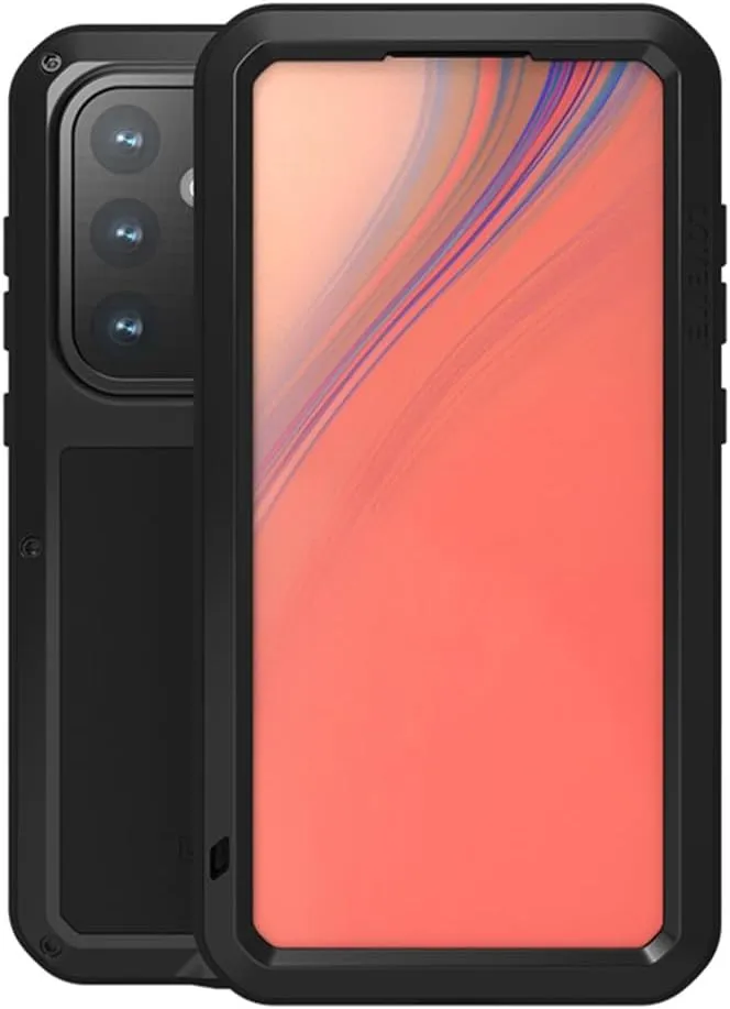 LOVE MEI Samsung Galaxy S24 FE Case, Heavy Duty Rugged Full Body Protection Military Armor Bumper Aluminum Metal Dust/Shockproof Case with Tempered Glass (Black)