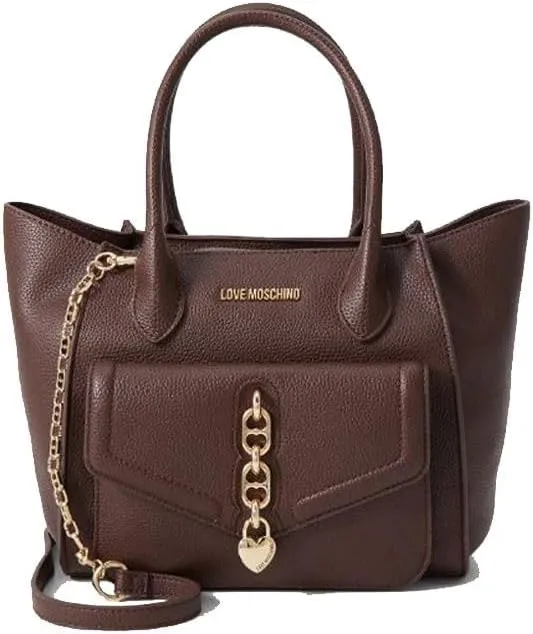 Love Moschino Women's Autumn/Winter Dark Brown Tote Handbag, Size: Einheitsgre, 25x18x23 cm, 1L, 3 Compartments, Water Resistant, Shoulder Strap