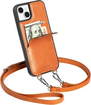 LUCKYCOIN for iPhone 15 Plus Case 6.7 in Women's Leather Wallet Phone Case with Card Holder & Detachable Crossbody Strap,Phone Purse with Strap,Crossbody Bag Compatible with iPhone 15 Plus Brown