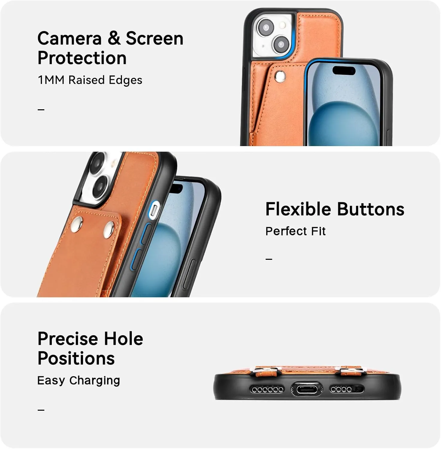 LUCKYCOIN for iPhone 15 Plus Case 6.7 in Women's Leather Wallet Phone Case with Card Holder & Detachable Crossbody Strap,Phone Purse with Strap,Crossbody Bag Compatible with iPhone 15 Plus Brown