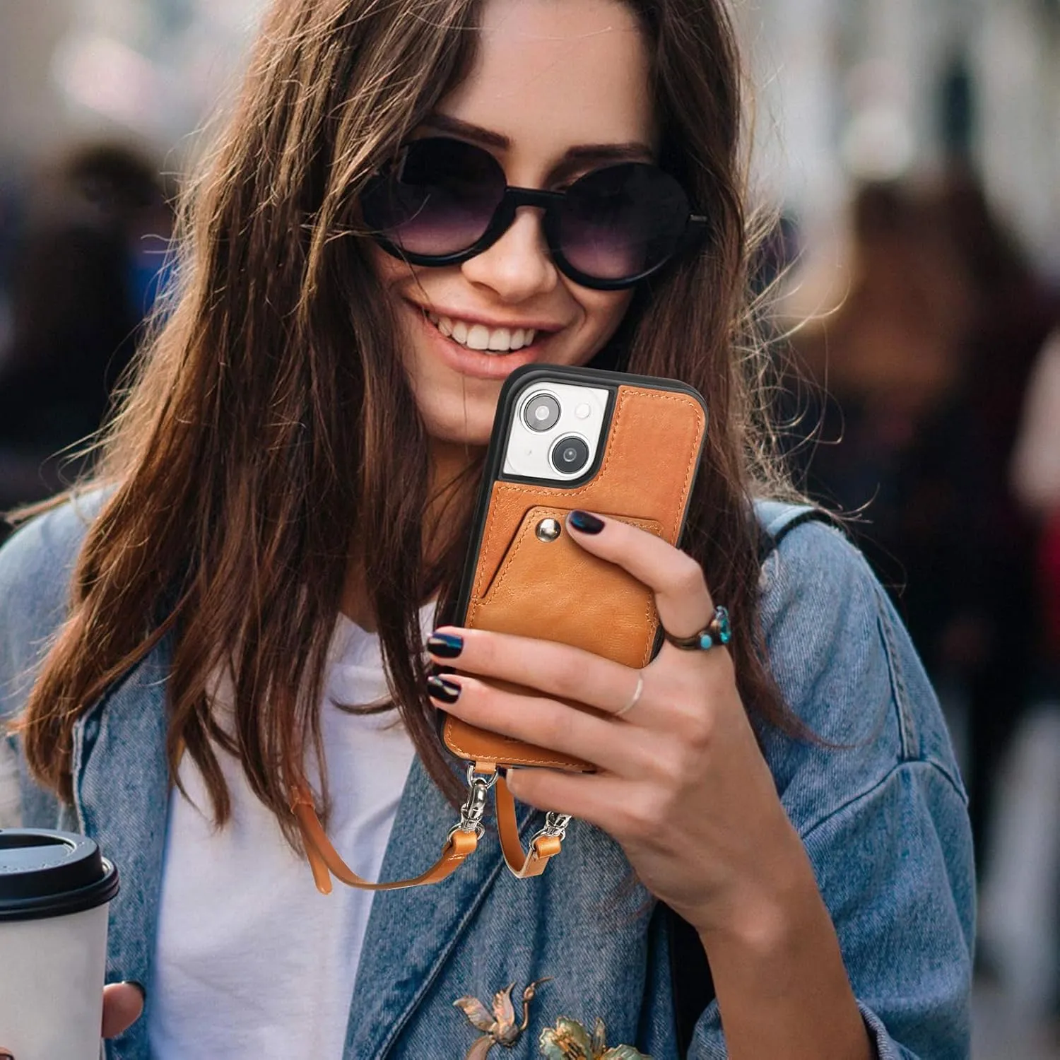 LUCKYCOIN for iPhone 15 Plus Case 6.7 in Women's Leather Wallet Phone Case with Card Holder & Detachable Crossbody Strap,Phone Purse with Strap,Crossbody Bag Compatible with iPhone 15 Plus Brown