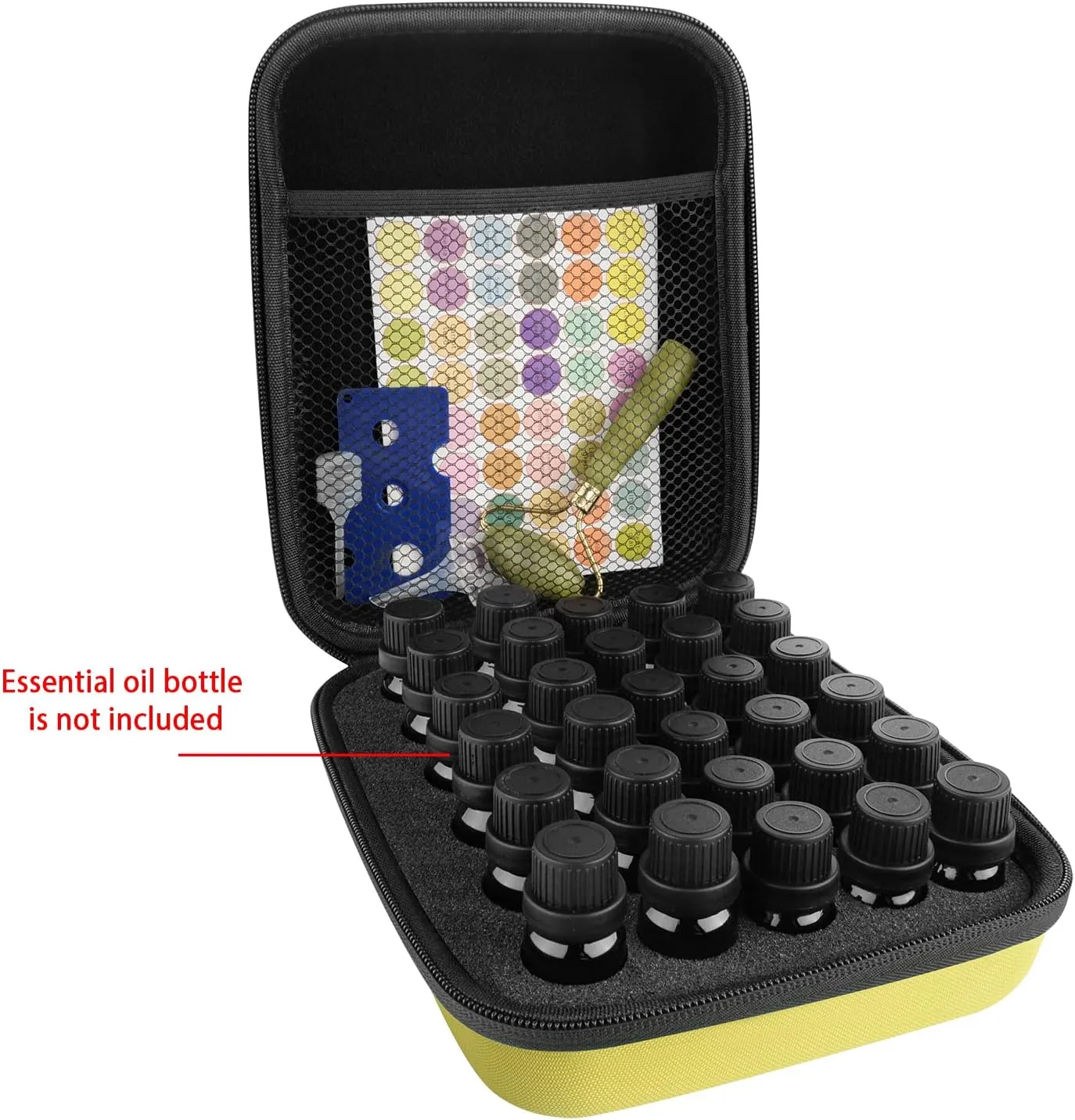 LUEXBOX Essential Oil Storage Case/Essential Oil Carrying Case/Essential Oil Case [Multiple Sizes]   Jade Roller for Face & Oil Opener & Stickers & Funnel & Transfer Pipette (yellow)