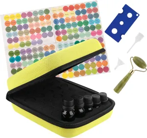 LUEXBOX Essential Oil Storage Case/Essential Oil Carrying Case/Essential Oil Case [Multiple Sizes]   Jade Roller for Face & Oil Opener & Stickers & Funnel & Transfer Pipette (yellow)