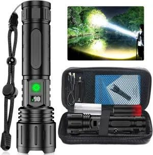 Luvique Flash Light, 990000lm Super Bright Survival Flashlight for Every Adventure, Linternas LED Recargables De Alta Potencia, with Power Display & Ipx6 Waterproof for Camping, 5 Modes (1pc)