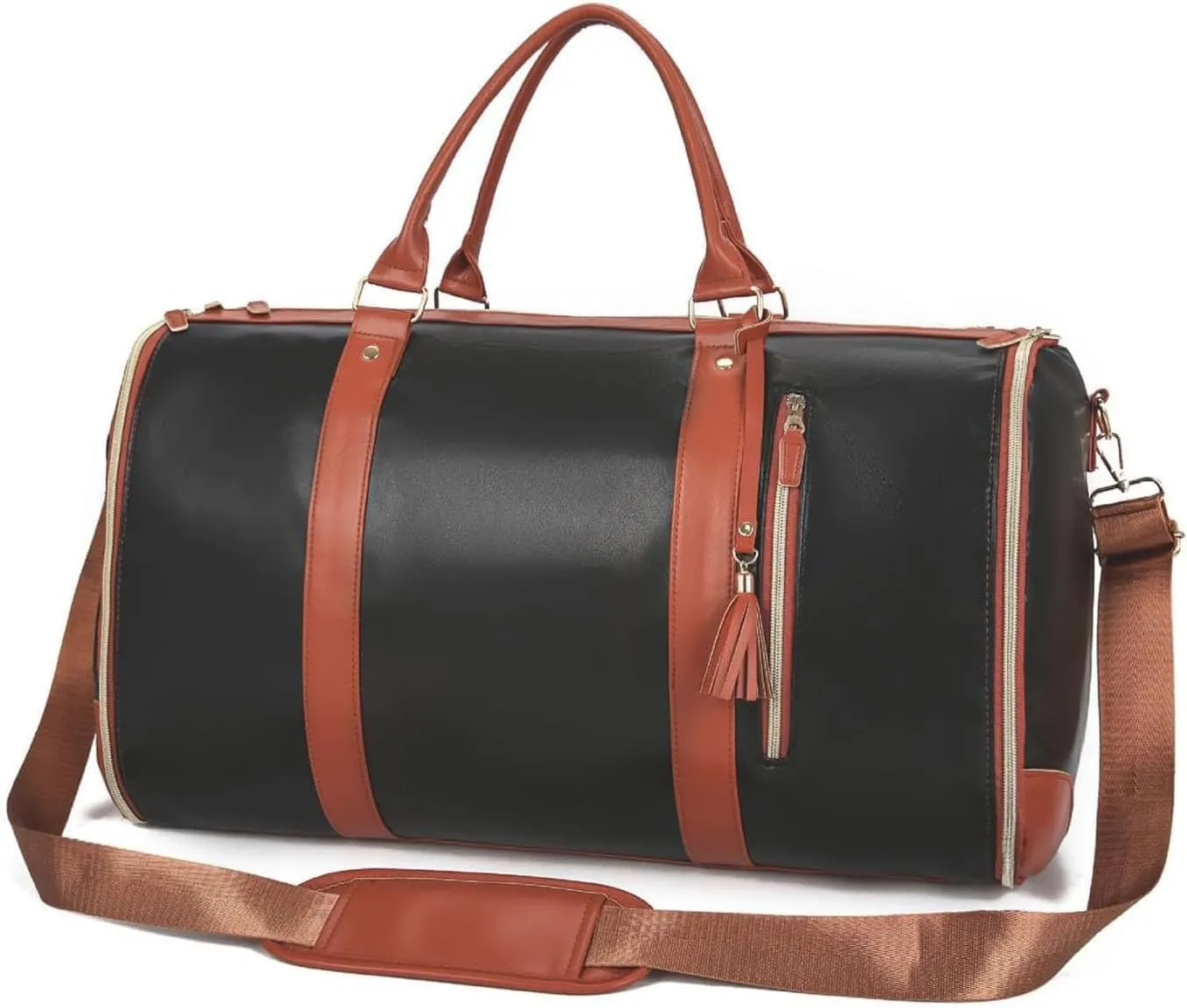 Lux Mega Travel Bag Carry On, 2025 Lux Mega Garment Duffle Bag, 2 in 1 Convertible Large PU Leather Waterproof Duffle Bag (Orange)