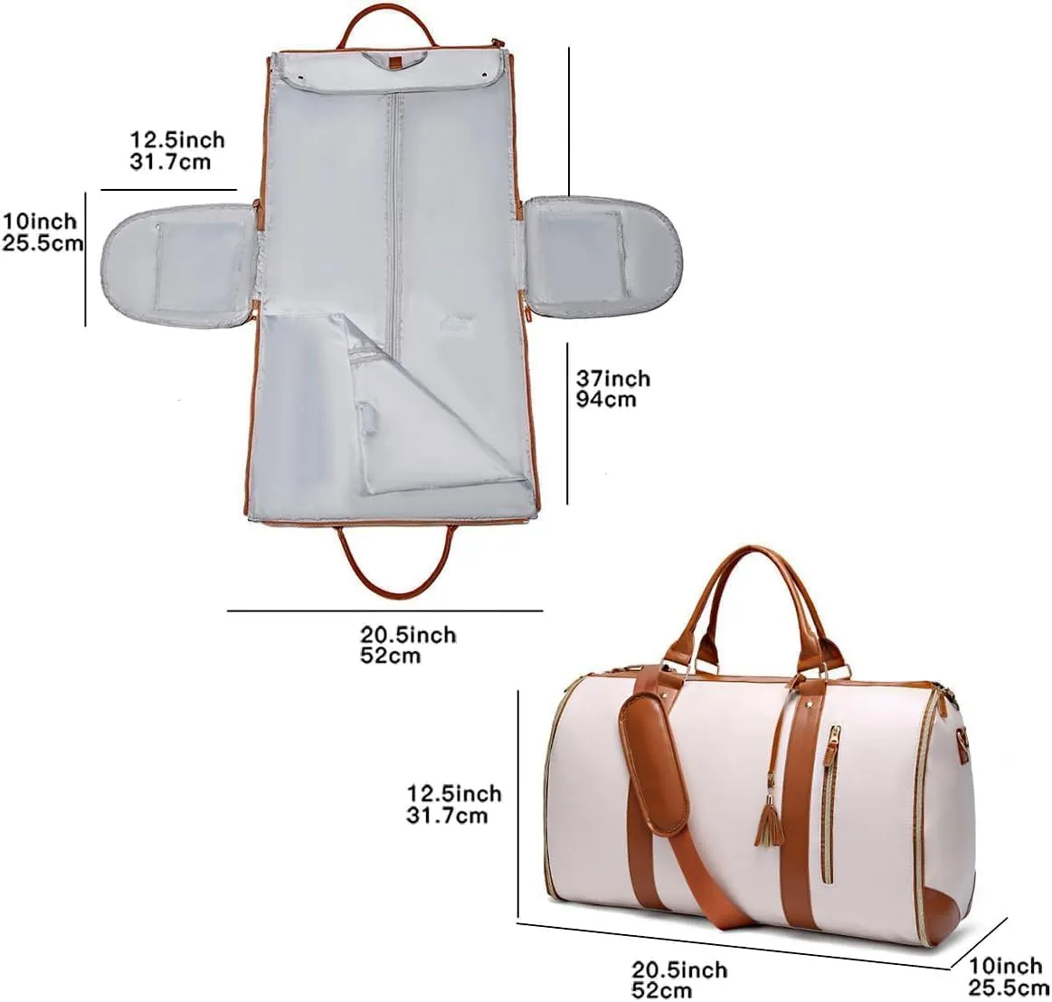 Lux Mega Travel Bag Carry On, 2025 Lux Mega Garment Duffle Bag, 2 in 1 Convertible Large PU Leather Waterproof Duffle Bag (Orange)