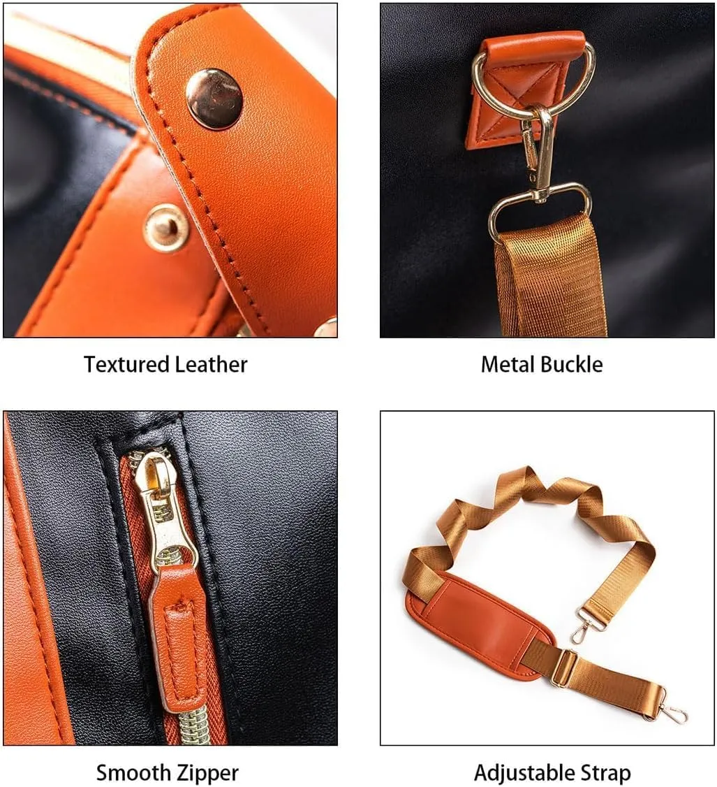 Lux Mega Travel Bag Carry On, 2025 Lux Mega Garment Duffle Bag, 2 in 1 Convertible Large PU Leather Waterproof Duffle Bag (Orange)