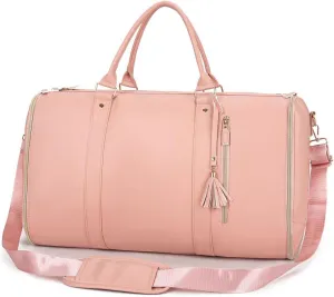 Lux Mega Travel Bag Carry On, 2025 Lux Mega Garment Duffle Bag, 2 in 1 Convertible Large PU Leather Waterproof Duffle Bag (Pink)