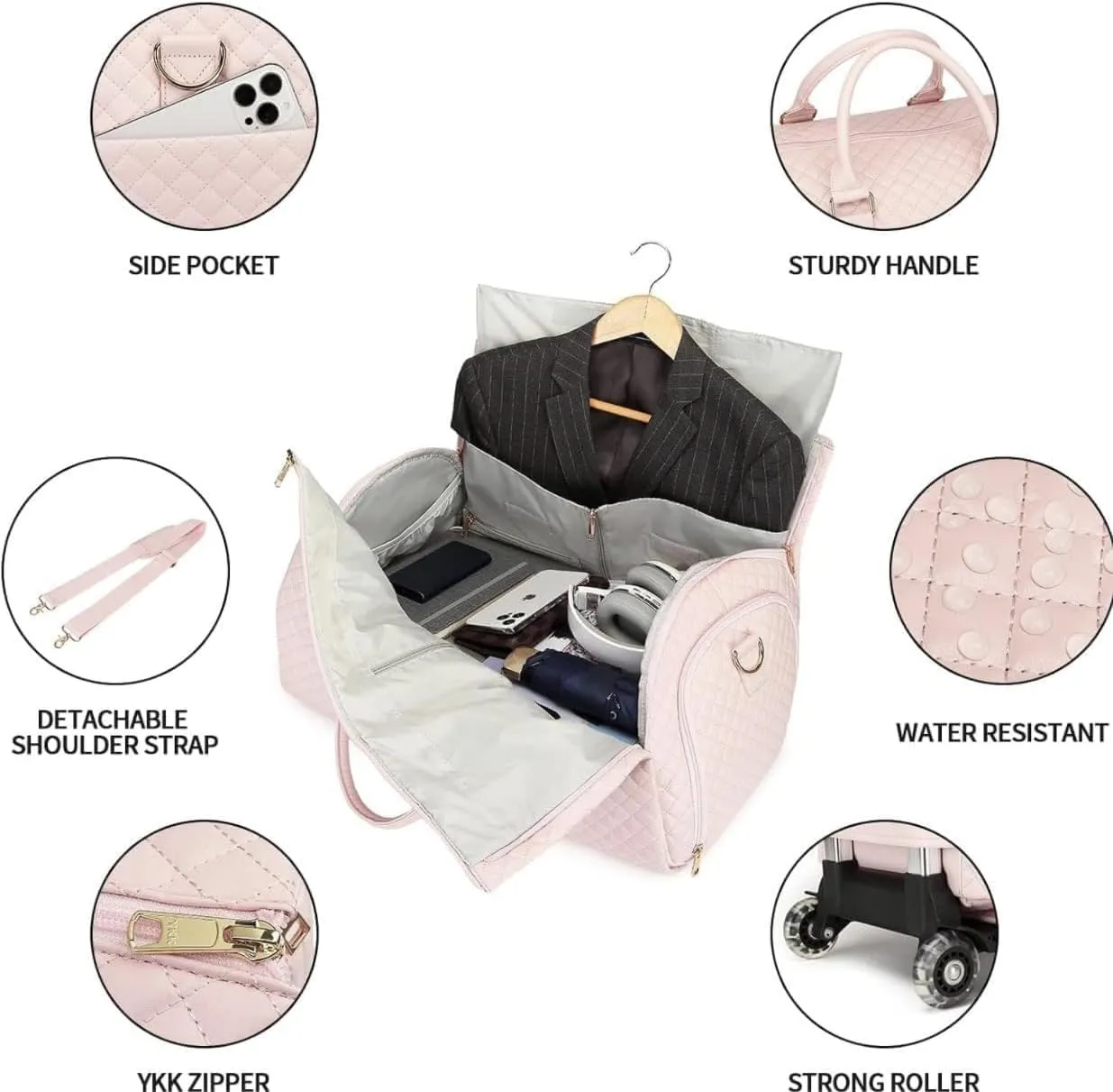 Lux Mega Travel Bag Carry On, 2025 Lux Mega Garment Duffle Bag, 2 in 1 Convertible Large PU Leather Waterproof Duffle Bag (Pink)