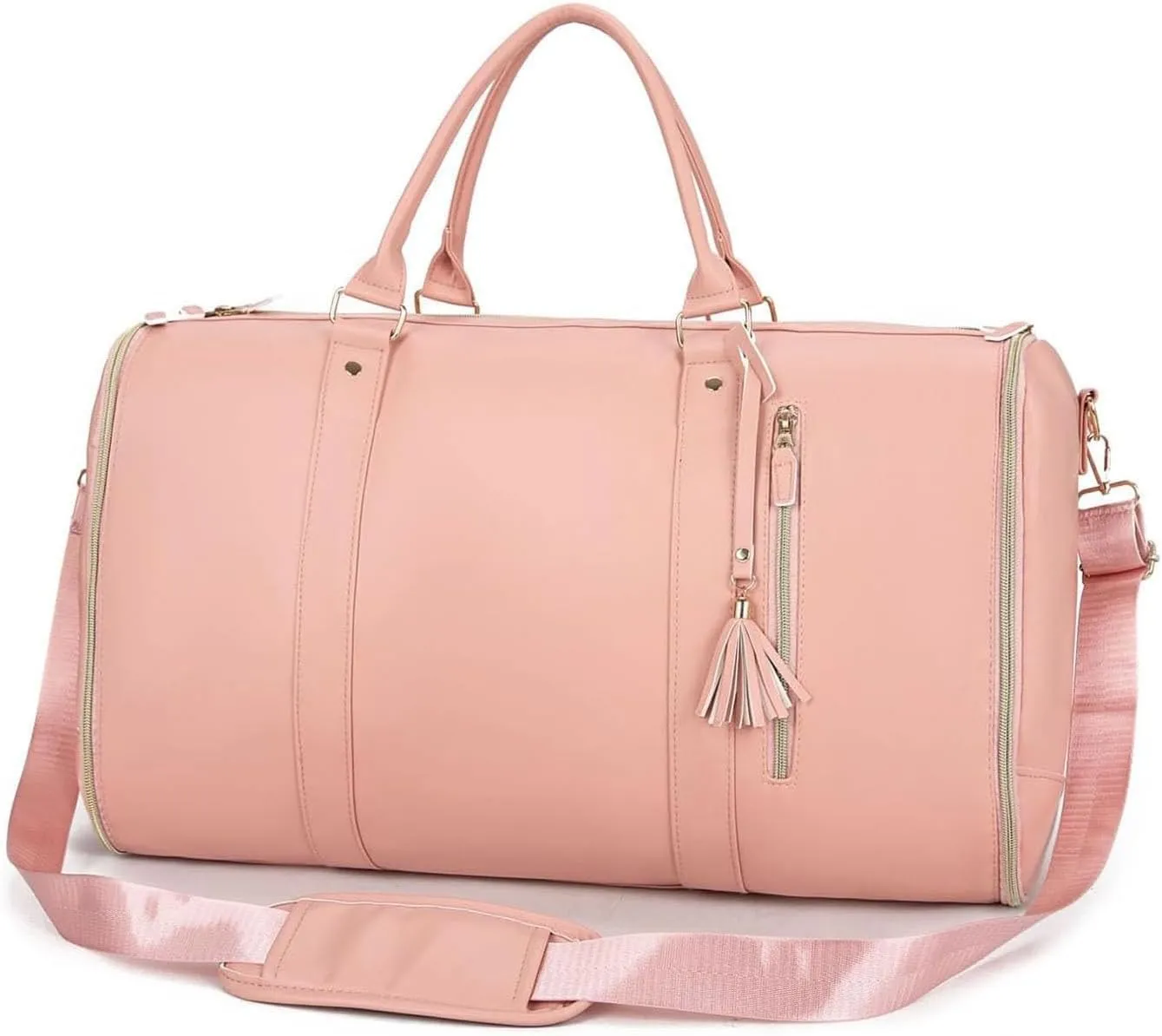 Lux Mega Travel Bag Carry On, 2025 Lux Mega Garment Duffle Bag, 2 in 1 Convertible Large PU Leather Waterproof Duffle Bag (Pink)