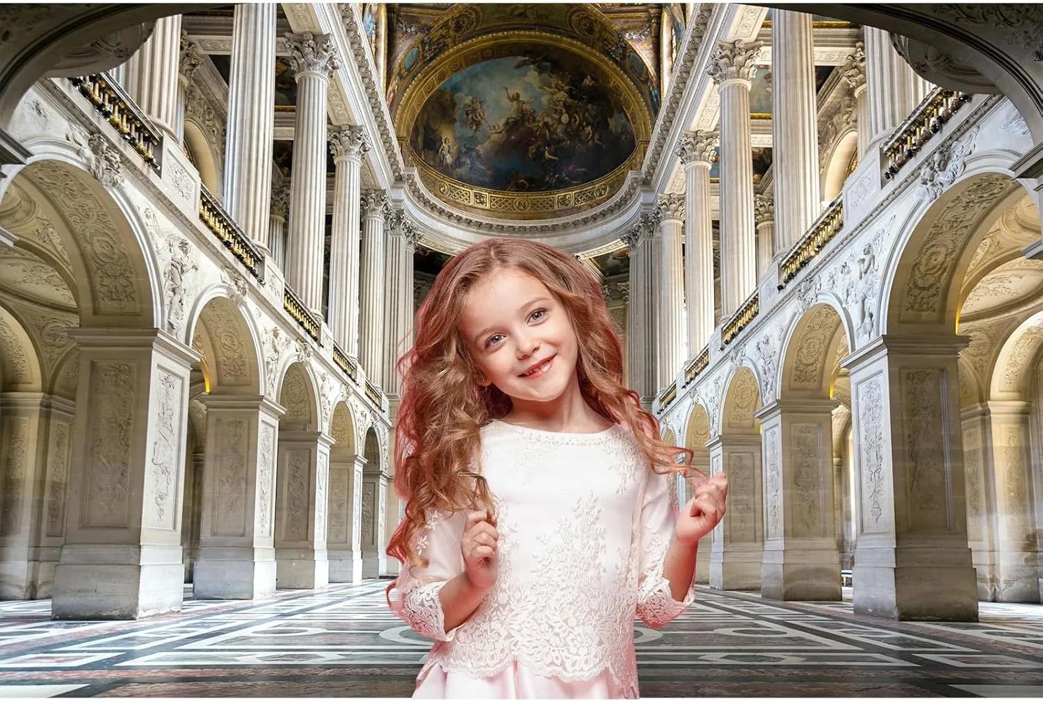 Luxurious Palace Backdrop Chandelier Arch Column Door Noble Hotel Photography Background Golden Palace European Castle Theme Backdrop Decors for Kids Adult Travel Vacation Studio Props 10x8ft