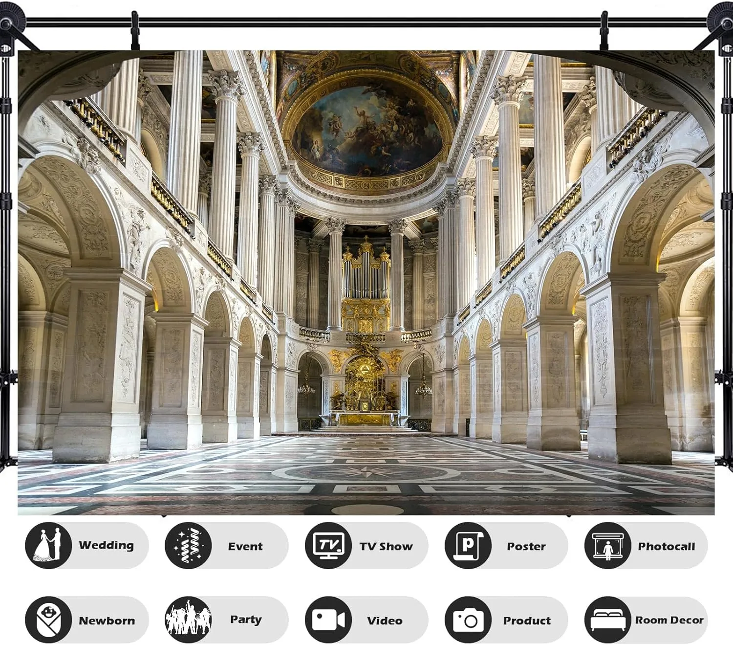 Luxurious Palace Backdrop Chandelier Arch Column Door Noble Hotel Photography Background Golden Palace European Castle Theme Backdrop Decors for Kids Adult Travel Vacation Studio Props 10x8ft
