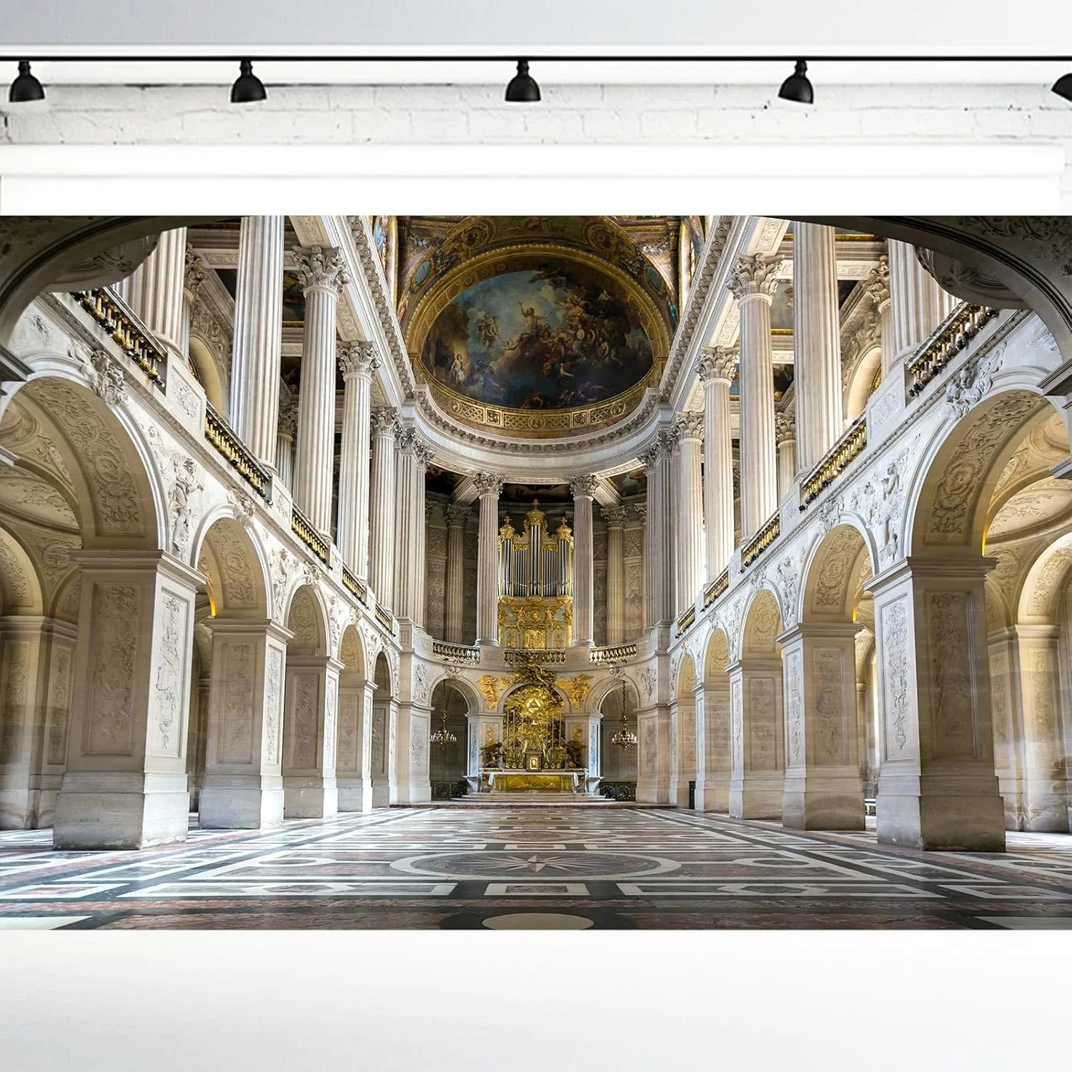 Luxurious Palace Backdrop Chandelier Arch Column Door Noble Hotel Photography Background Golden Palace European Castle Theme Backdrop Decors for Kids Adult Travel Vacation Studio Props 10x8ft