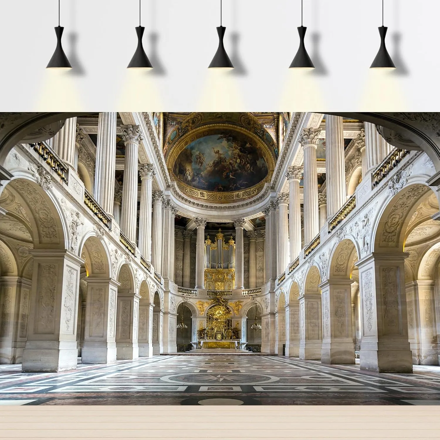 Luxurious Palace Backdrop Chandelier Arch Column Door Noble Hotel Photography Background Golden Palace European Castle Theme Backdrop Decors for Kids Adult Travel Vacation Studio Props 10x8ft