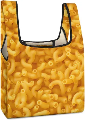Macaroni And Cheese Novelty Reusable Grocery Bag Fold-able Shopping Bags Washable Tote Lightweight Storage Pouch with Handle