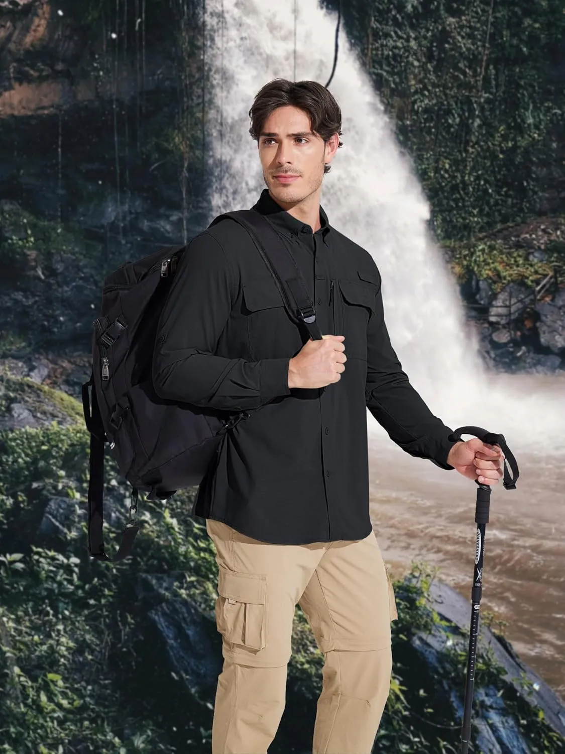 MAGCOMSEN Men's Sun Protection Fishing Shirts Long Sleeve UPF 50  Quick Dry Cooling Button Down Shirt for Hiking Safari