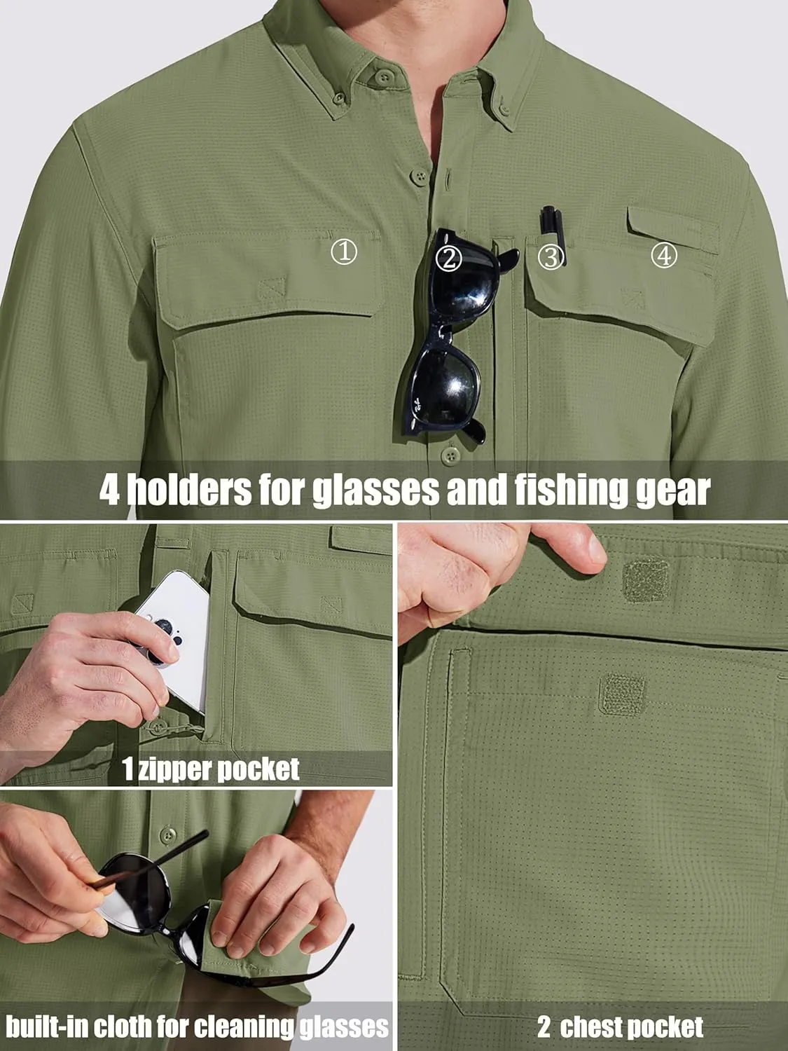 MAGCOMSEN Men's Sun Protection Fishing Shirts Long Sleeve UPF 50  Quick Dry Cooling Button Down Shirt for Hiking Safari