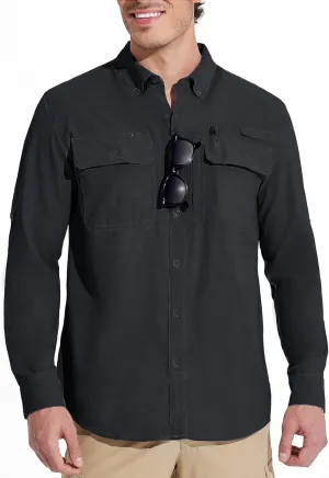 MAGCOMSEN Men's Sun Protection Fishing Shirts Long Sleeve UPF 50  Quick Dry Cooling Button Down Shirt for Hiking Safari