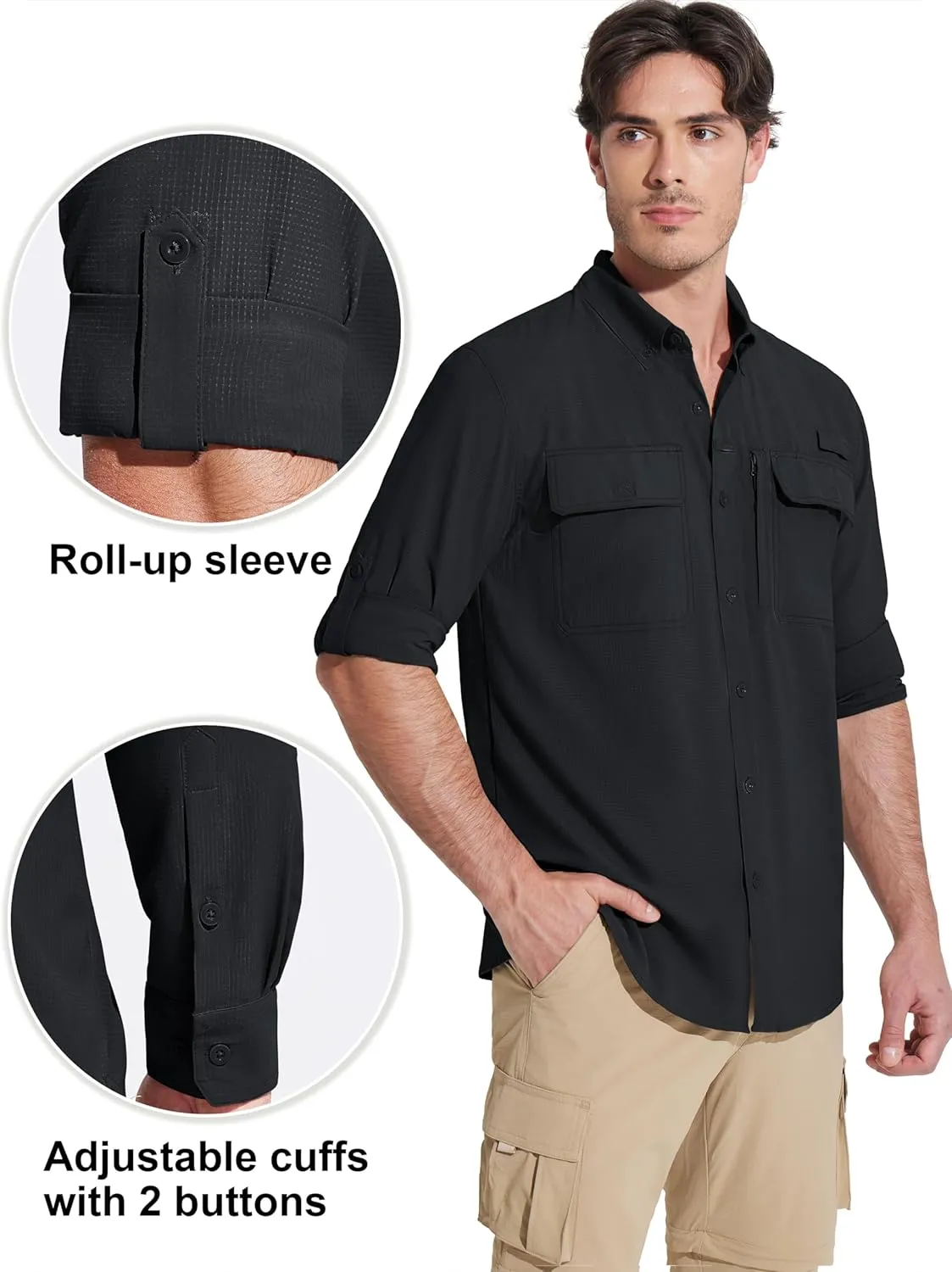 MAGCOMSEN Men's Sun Protection Fishing Shirts Long Sleeve UPF 50  Quick Dry Cooling Button Down Shirt for Hiking Safari