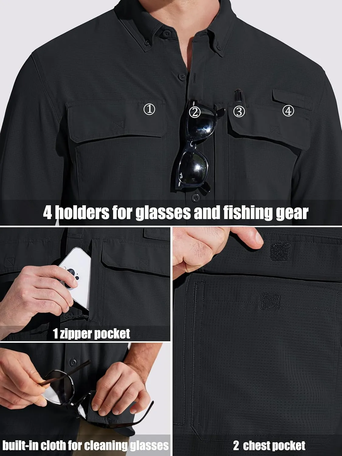 MAGCOMSEN Men's Sun Protection Fishing Shirts Long Sleeve UPF 50  Quick Dry Cooling Button Down Shirt for Hiking Safari