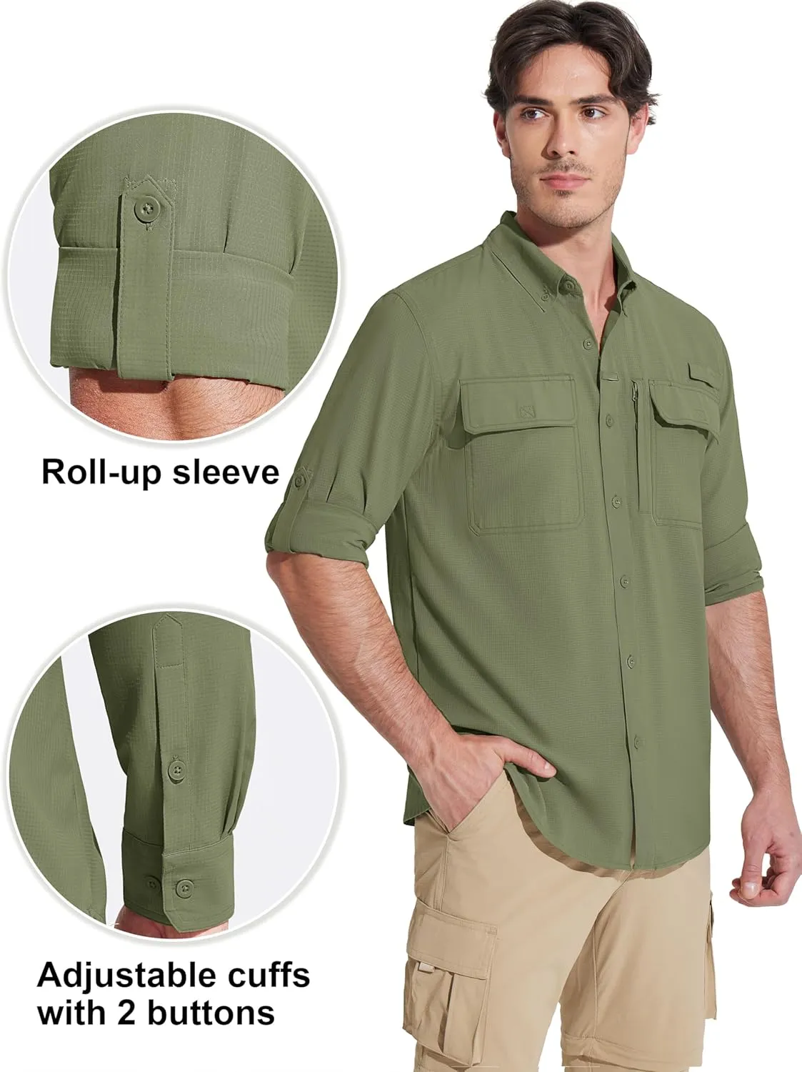 MAGCOMSEN Men's Sun Protection Fishing Shirts Long Sleeve UPF 50  Quick Dry Cooling Button Down Shirt for Hiking Safari