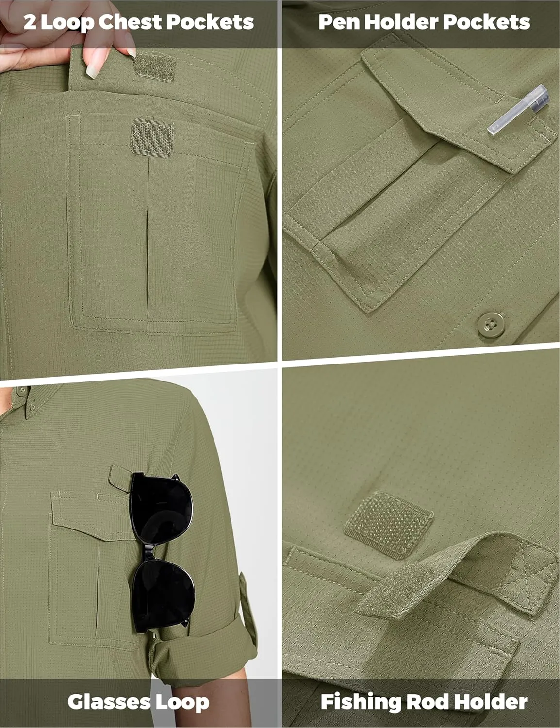 MAGCOMSEN Women's UPF 50  Long Sleeve Fishing Shirts UV Sun Protection Quick Dry Button Down Safari Hiking Travel Shirts