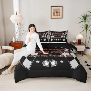 Manfei Race Car Themed Comforter Set with 2 Pillowcases,Black White Checkered Flag Super Soft Microfiber Bedding Set for Adults Teens,Beer Racing Style Duvet Set for Room Decor,King