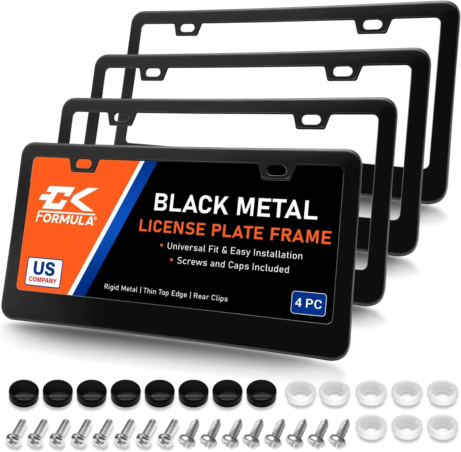 Matte Black License Plate Frames Metal - Value Pack of 4, Car License Plate Holder for Men, Porta Placas para Auto, Licence Car Tag Frame