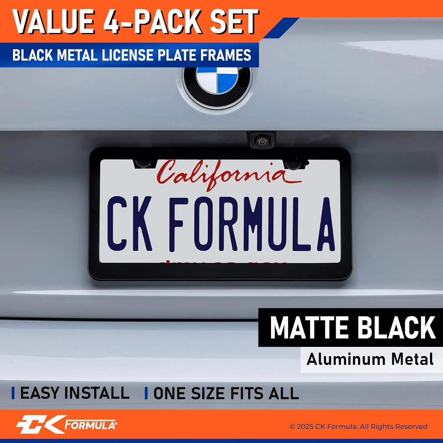 Matte Black License Plate Frames Metal - Value Pack of 4, Car License Plate Holder for Men, Porta Placas para Auto, Licence Car Tag Frame