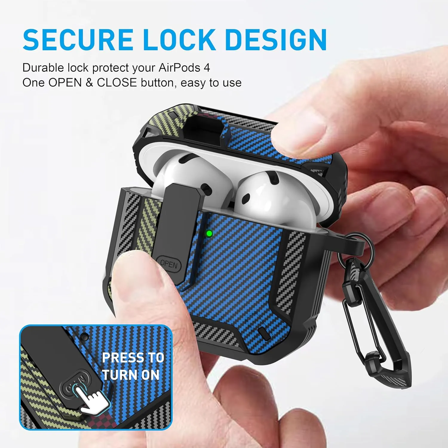 Maxjoy for AirPods 4 Case with Lock, AirPods 4th Generation Case Cover with Cleaner Kit Shockproof AirPod Gen 4 Protective Cases with Keychain Compatible with Apple AirPods4 2024, Carbon Fiber Blue