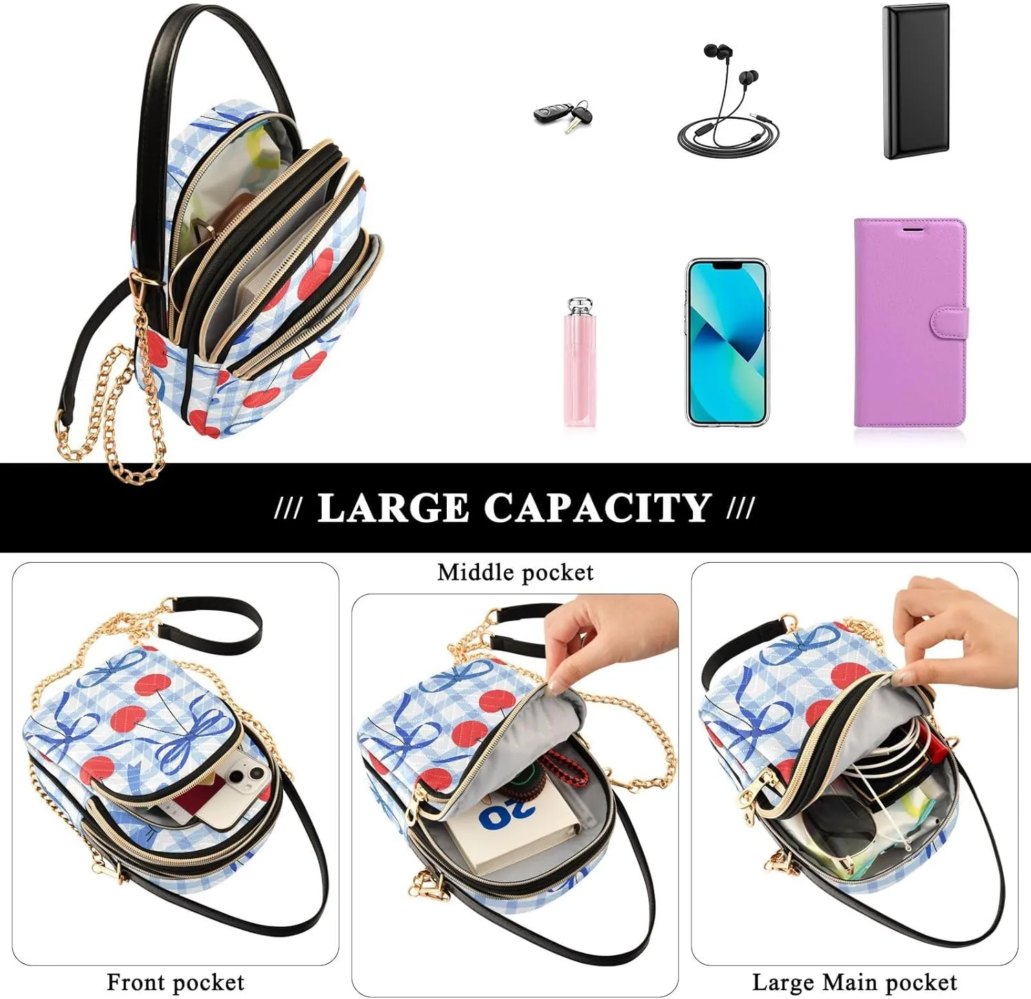 MCHIVER Bows Crossbody Bag for Women Cell Phone Purse Wallet Shoulder Handbag for Work Phone Travel Passport