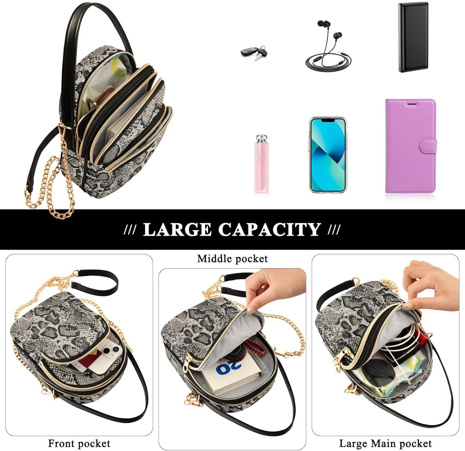 MCHIVER Crossbody Bag for Women Cell Phone Purse Wallet with Removable Chain Shoulder Handbag for Passport Phone Travel Work