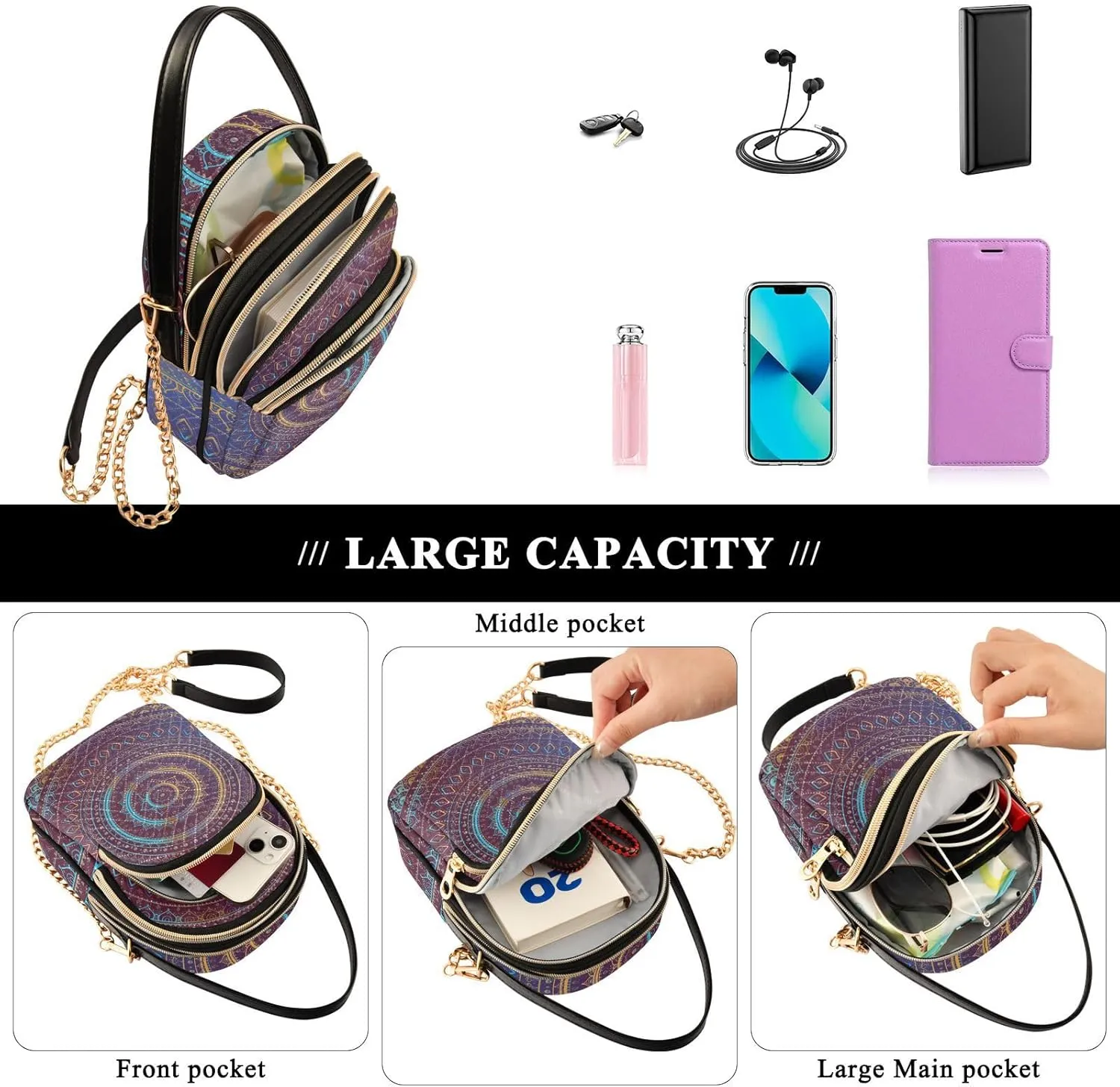 MCHIVER Crossbody Bag for Women Cell Phone Purse Wallet with Removable Chain Shoulder Handbag for Passport Phone Travel Work