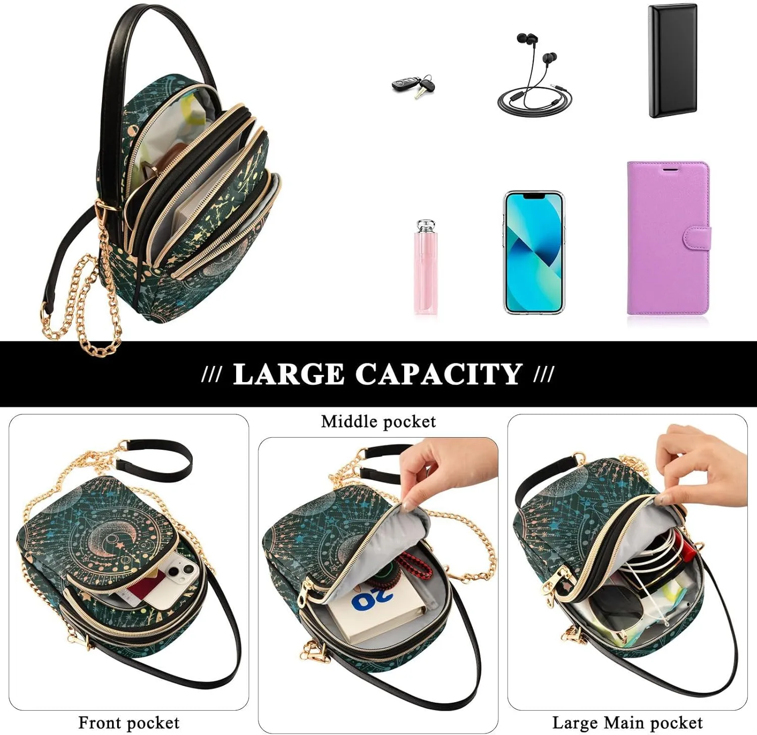 MCHIVER Crossbody Bag for Women Cell Phone Purse Wallet with Removable Chain Shoulder Handbag for Passport Phone Travel Work
