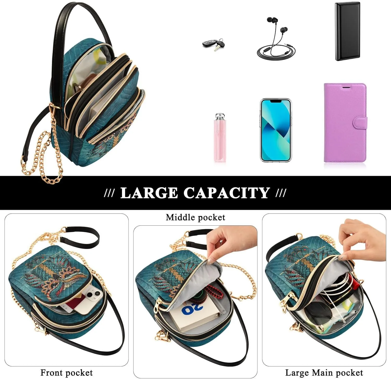 MCHIVER Crossbody Bag for Women Cell Phone Purse Wallet with Removable Chain Shoulder Handbag for Passport Phone Travel Work