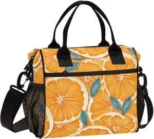 MCHIVER Orange Slices Juicy Lunch Bag Insulated Lunch Box with Adjustable Shoulder Strap Reusable Cooler Bag with Side Pockets Large Lunchbox for Work Picnic Travel Office Size S