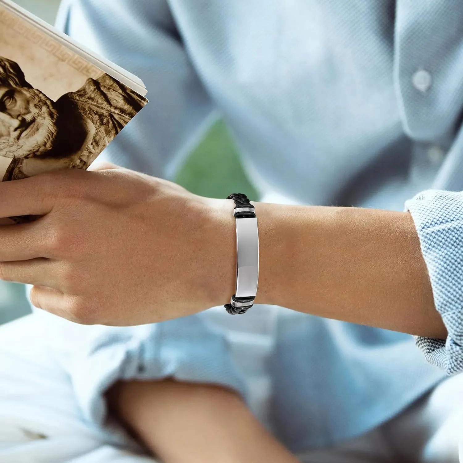 MEALGUET Personalized Leather Bracelet for Men: Braided Leather Engraved Name ID Wristband for Boyfriend, Husband, Dad - Custom Gift for Valentine's Day, Birthday, Anniversary