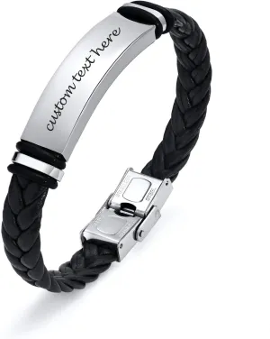 MEALGUET Personalized Leather Bracelet for Men: Braided Leather Engraved Name ID Wristband for Boyfriend, Husband, Dad - Custom Gift for Valentine's Day, Birthday, Anniversary