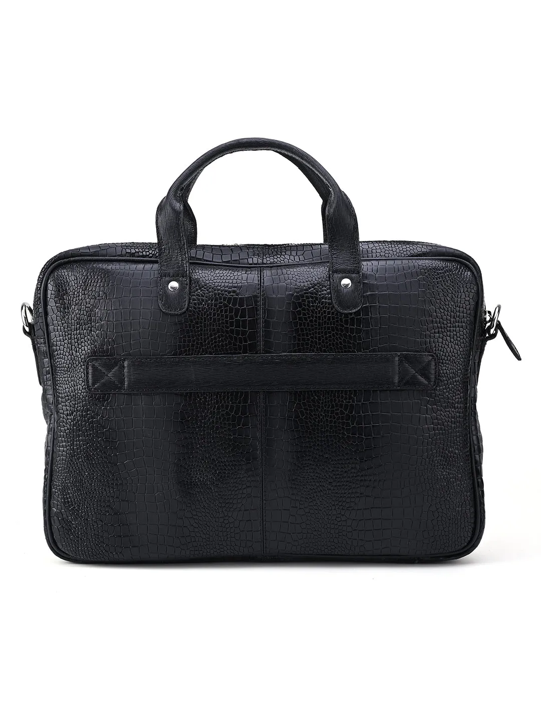 Men's Black Italian Leather Dual Tone Laptop Bag with Shoulder Strap