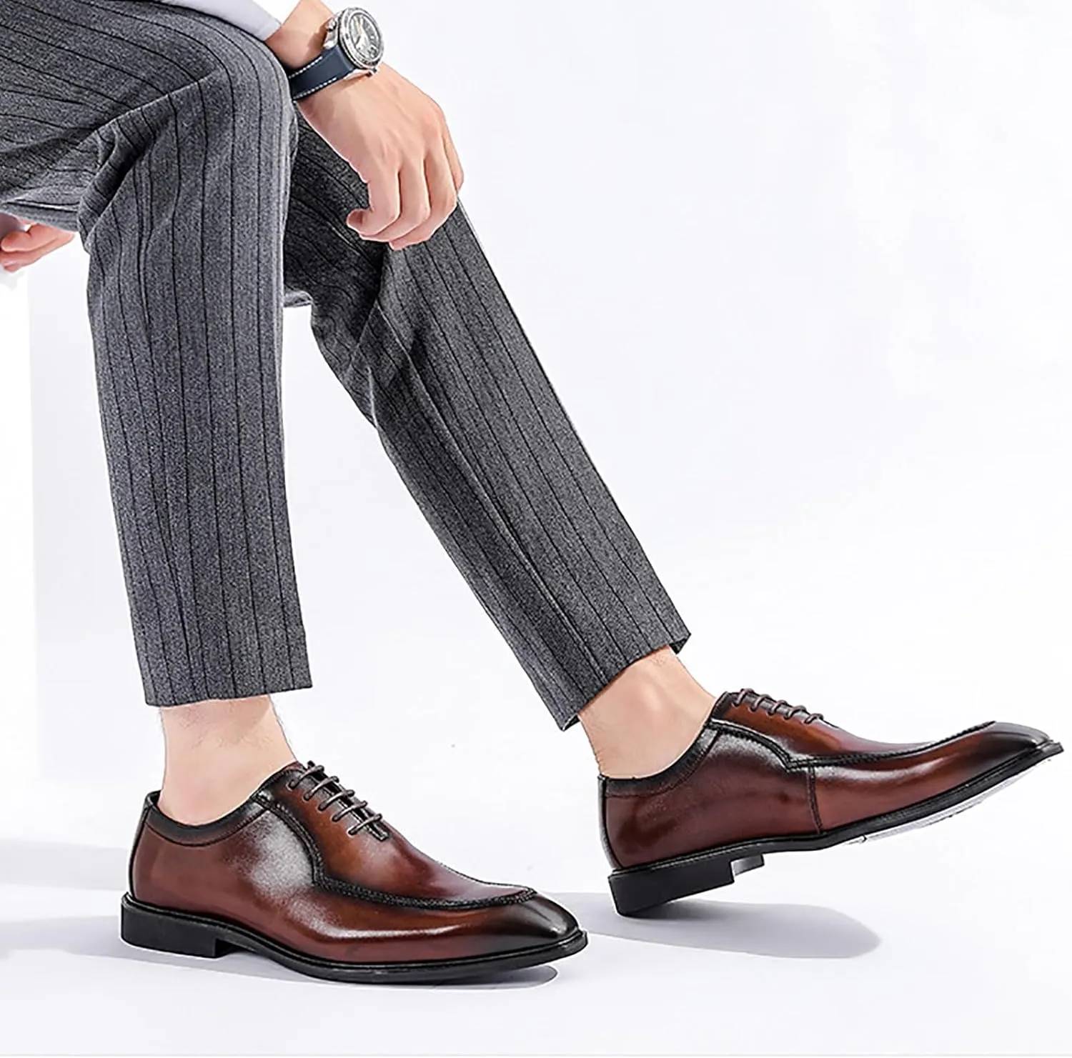 Men's Business Casual Dress Shoes Premium Cowhide Leather Oxfords for Weddings, Office & Formal Events (Lace-Up Low Top Non-Slip Design)