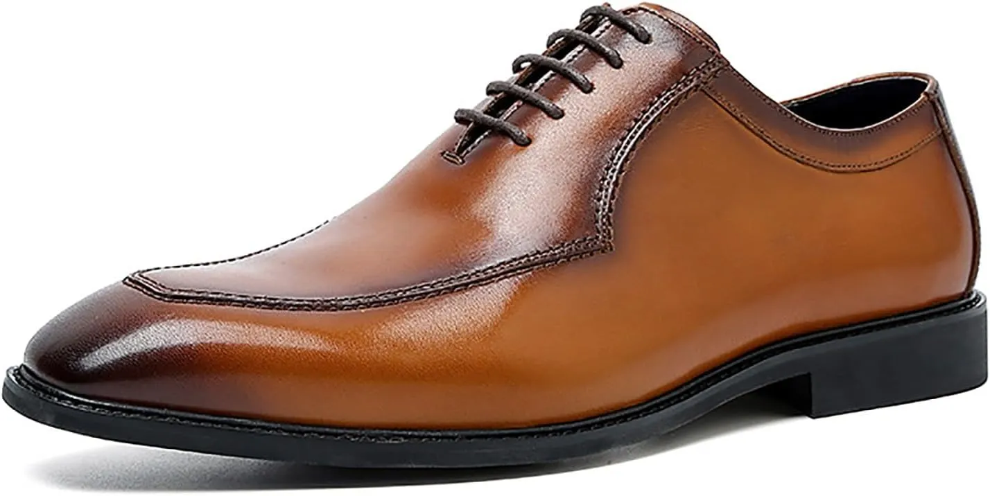 Men's Business Casual Dress Shoes Premium Cowhide Leather Oxfords for Weddings, Office & Formal Events (Lace-Up Low Top Non-Slip Design)