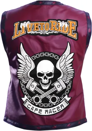 Mens Cafe Racer Halloween Leather Vest Cosplay Costume - Motorcycle Biker Leather Black Vest For Men