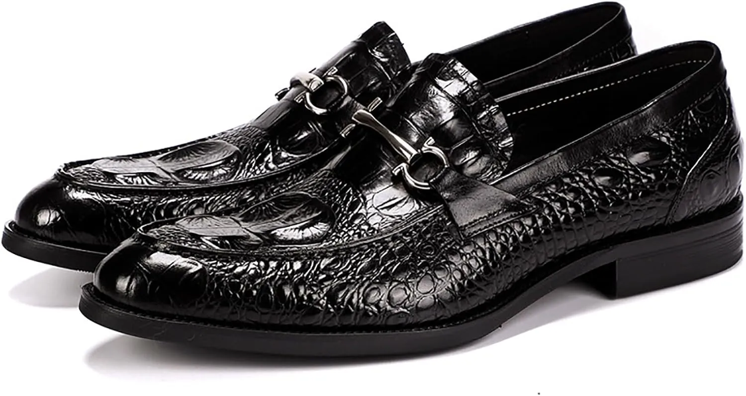 Men's Dress Shoes Business Casual Leather Shoes with Embossing, Non-Slip Rubber Sole for Office Meetings, Weddings and Professional Events